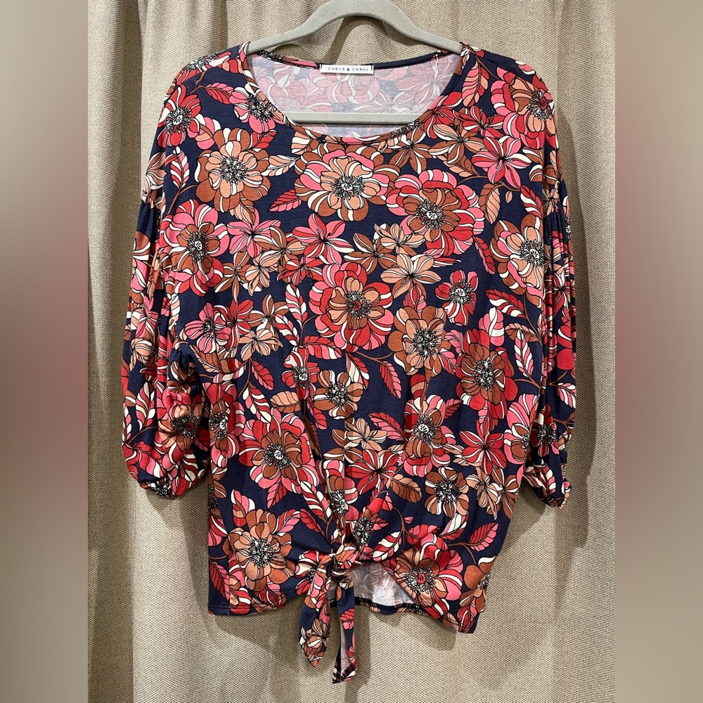 Chris & Carol Pink and Navy Blue Floral Blouse